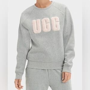 UGG Madeline Fuzzy Logo Crewneck Sweatshirt Pink & Gray Size Medium Cozy